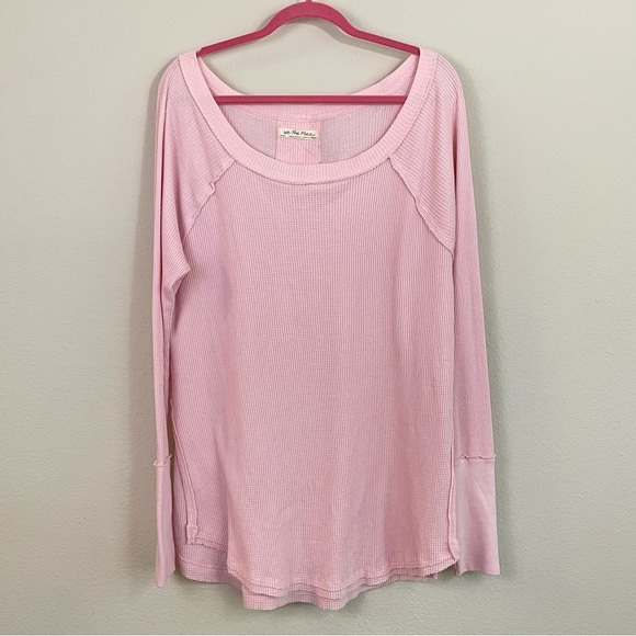 We the Free Pink Waffle Oversized Long Sleeve Slouchy Blouse Size Small - Picture 2 of 8